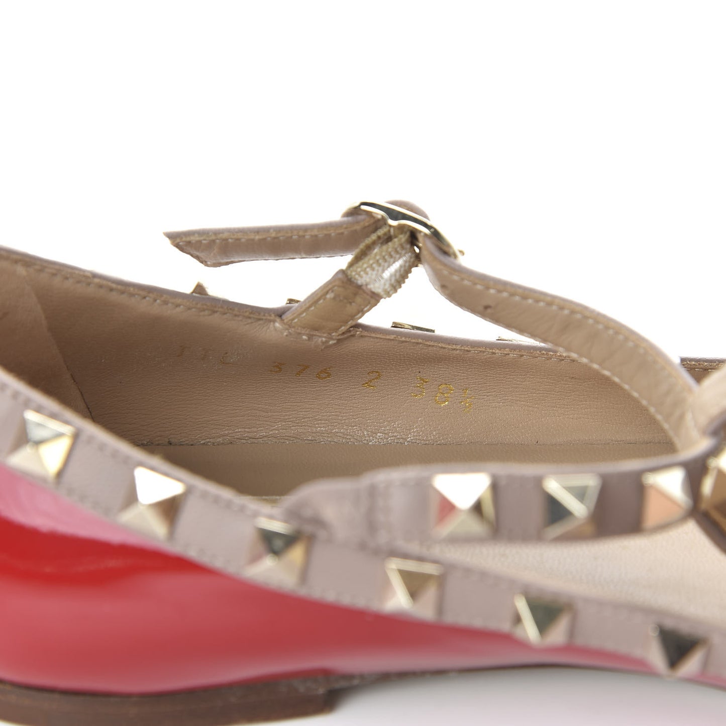 Patent Nappa Rockstud Cage Ballerina Flats 38.5 Rosso Valentino Poudre