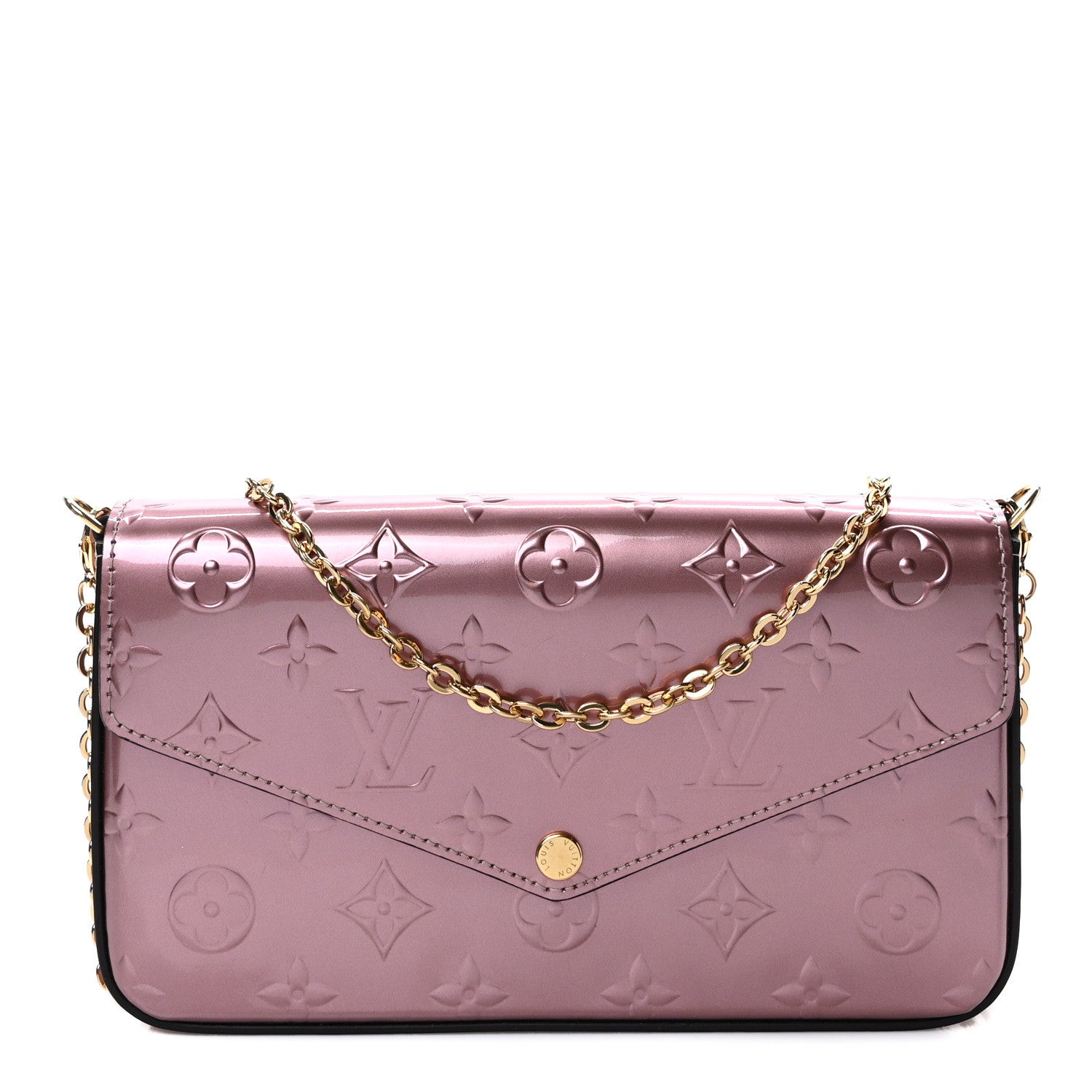 Louis Vuitton Vernis Pochette Felicie Chain Wallet Metallic Pale Pink 1 of 10
