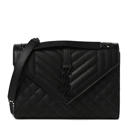 Saint Laurent Grain De Poudre Textured Mixed Matelasse Triquilt Medium Monogram Satchel Black 1 of 9