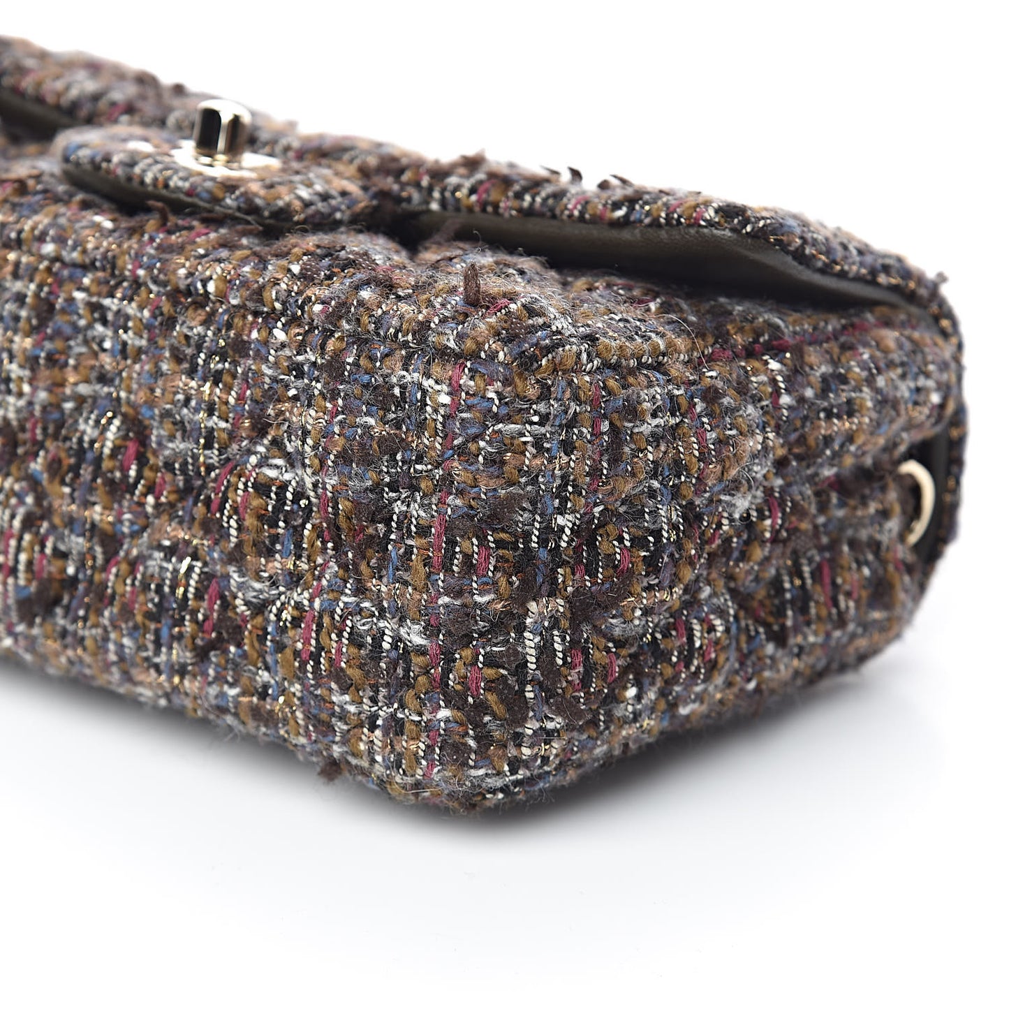 Tweed Quilted Mini Rectangular Flap Beige