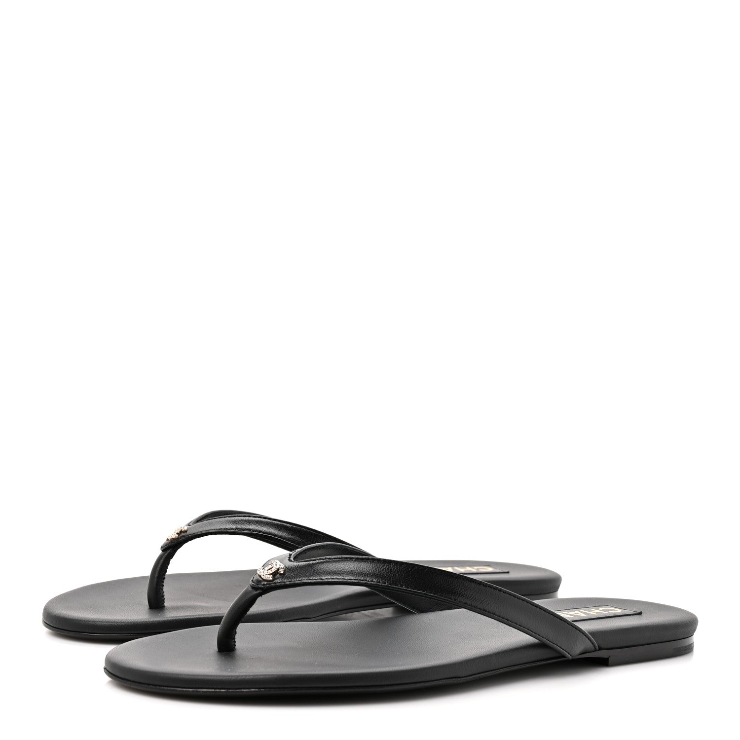 Chanel Shiny Lambskin Crystal CC Thong Sandals 39.5 Black 4 of 10