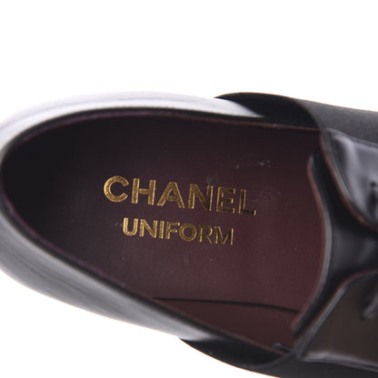 Chanel Calfskin Elastic Lace Up Cap Toe CC Loafers 35.5 Black 7 of 8