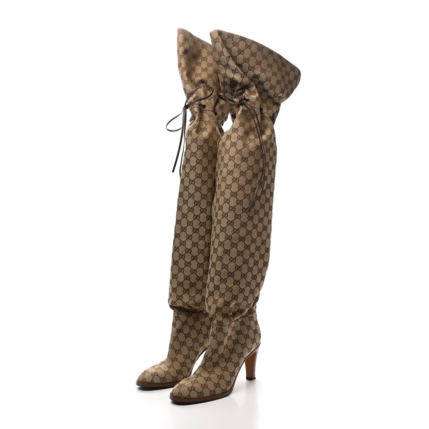 Monogram Over the Knee Boots 40.5 Beige Ebony
