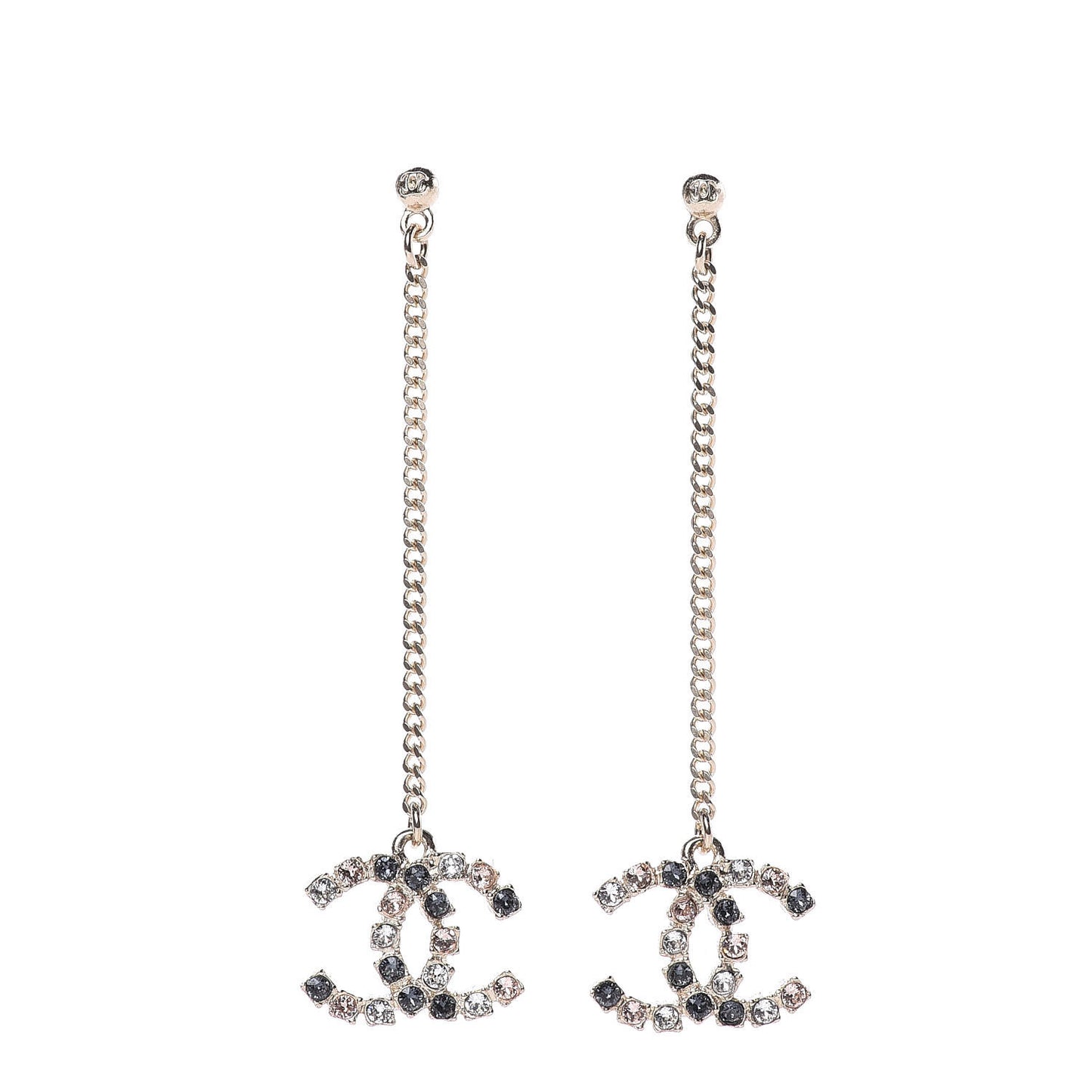 Crystal CC Drop Earrings Pink Grey Gold