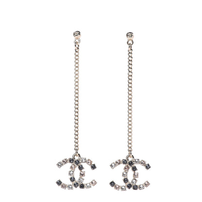 Chanel Crystal CC Drop Earrings Pink Grey Gold 1 of 4