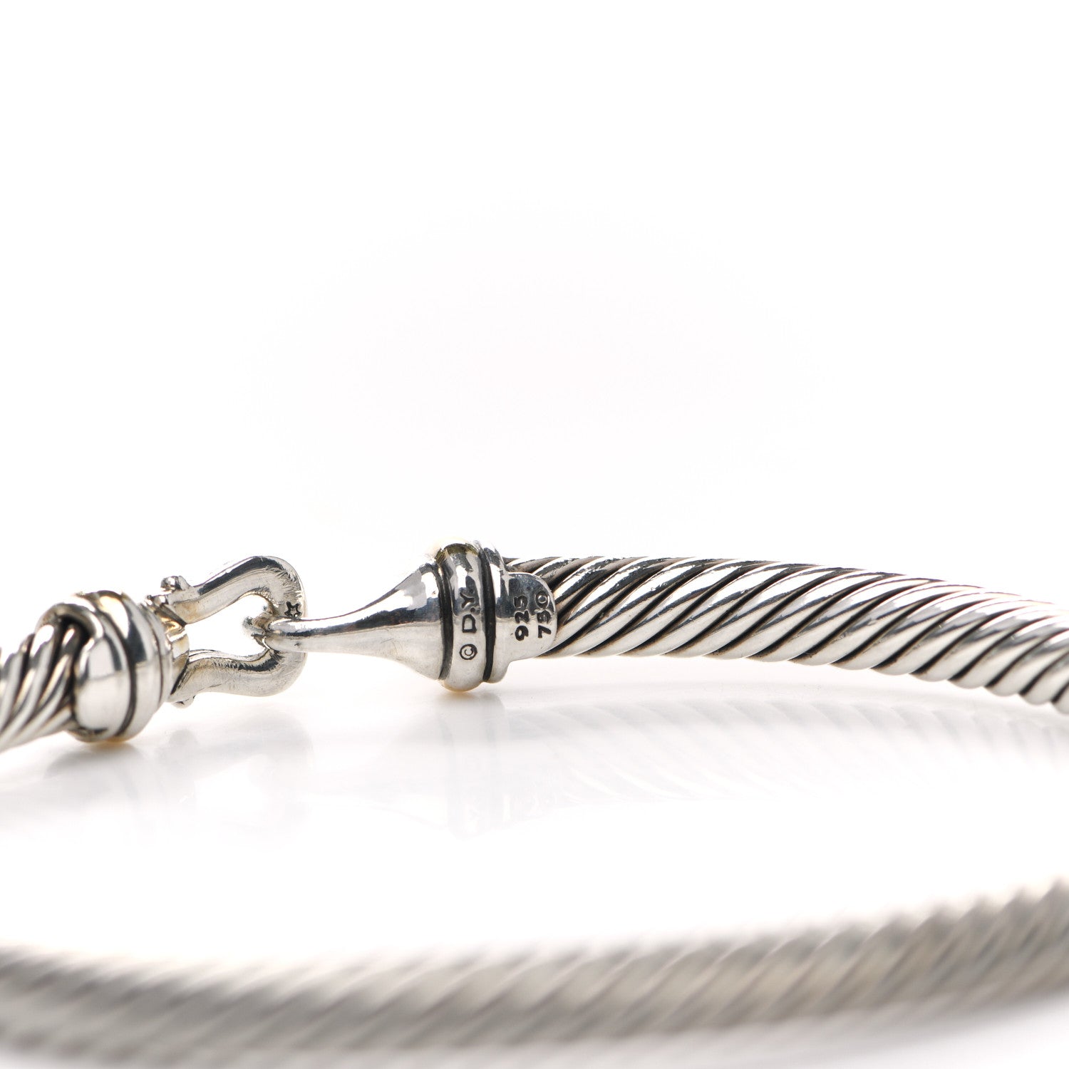 David Yurman Sterling Silver 18K Yellow Gold 5mm Cable Classic Buckle Bracelet 3 of 4