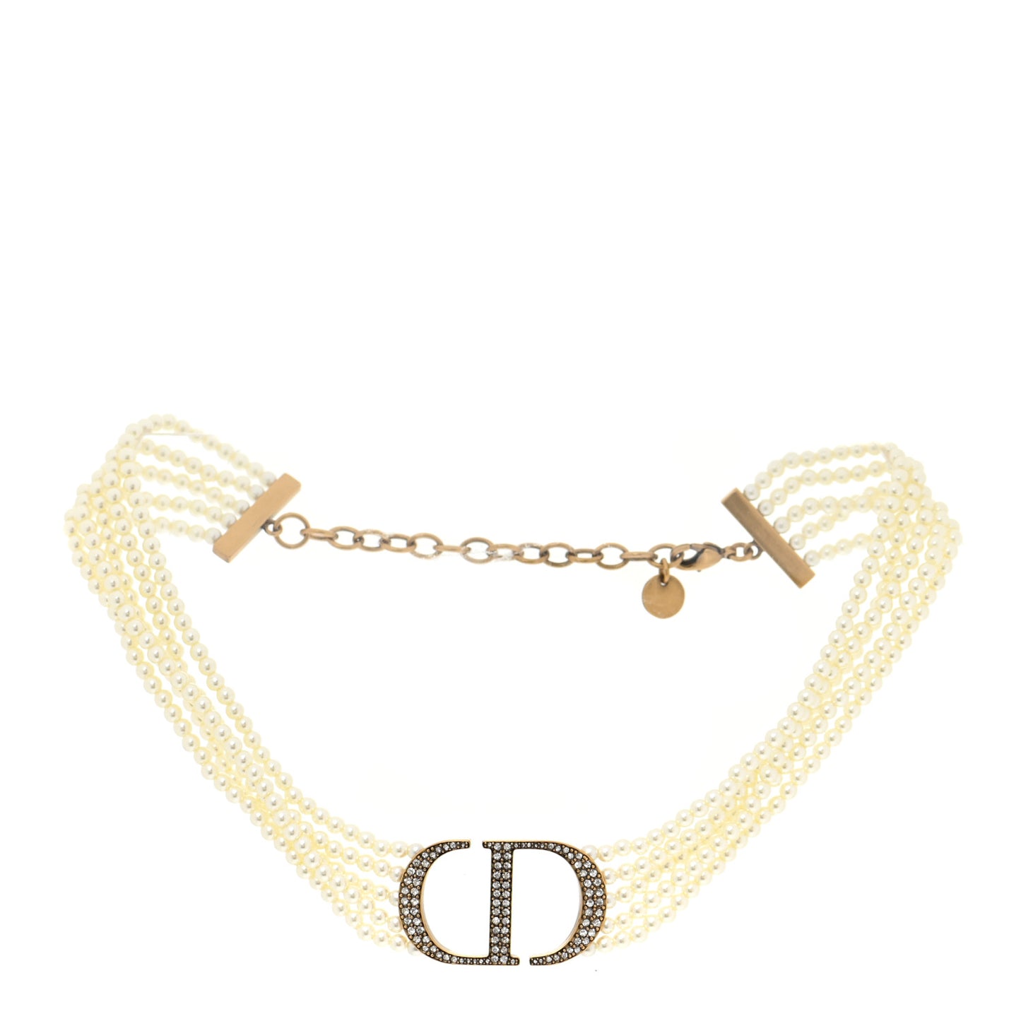 Pearl Crystal CD Choker Necklace Gold