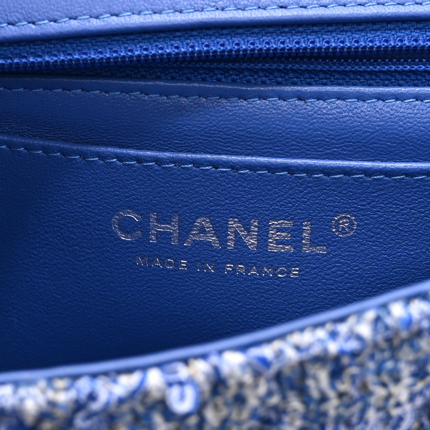 Chanel Tweed Quilted Mini Rectangular Flap Blue White 1866284