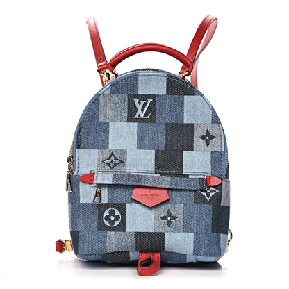 Louis Vuitton Denim Damier Monogram Patchwork Palm Springs Backpack Mini Blue Rouge 1 of 9