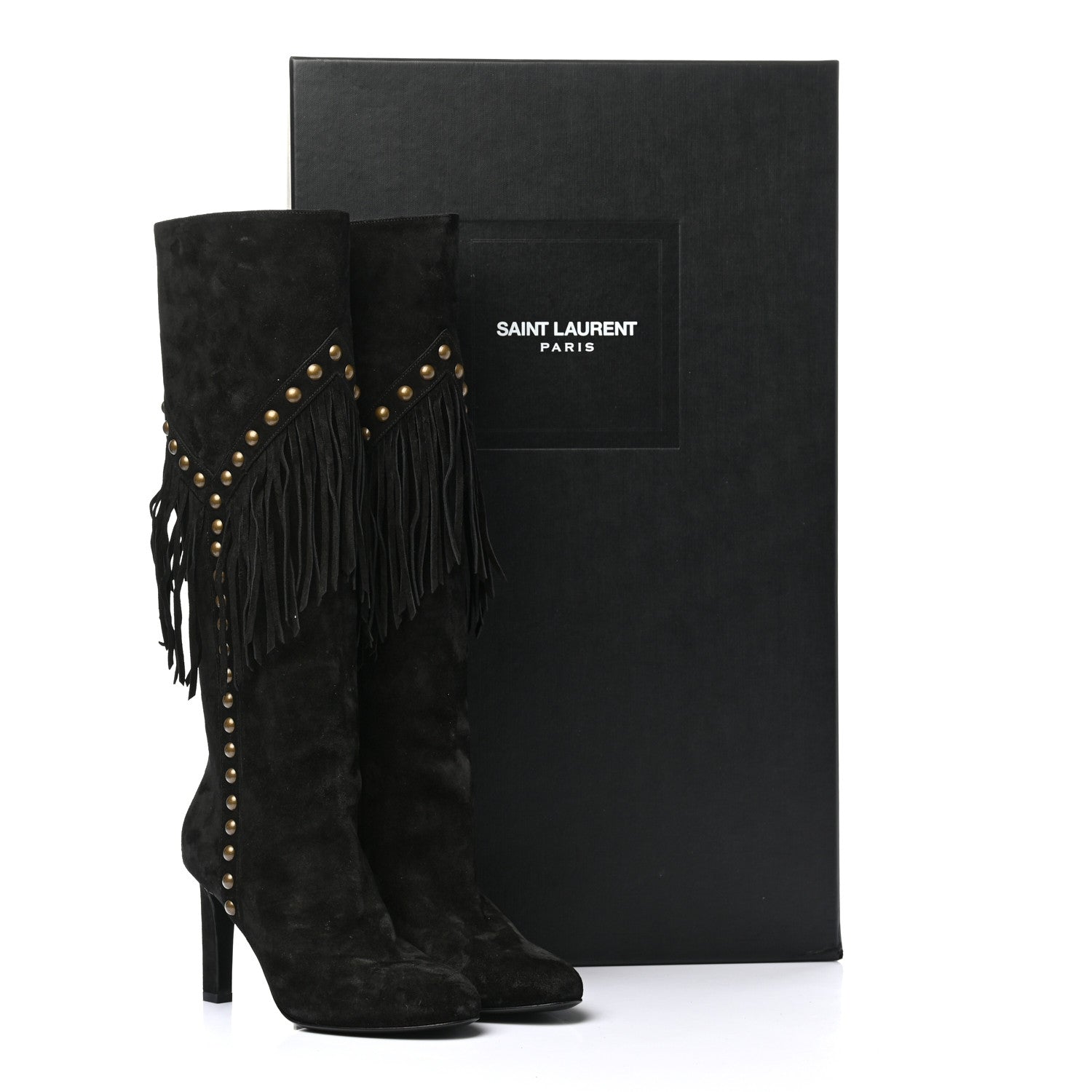 Saint Laurent Suede Fringe Otterproof Light Studded Grace 105 Boots 37 Black 9 of 9
