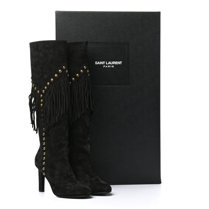 Saint Laurent Suede Fringe Otterproof Light Studded Grace 105 Boots 37 Black 9 of 9