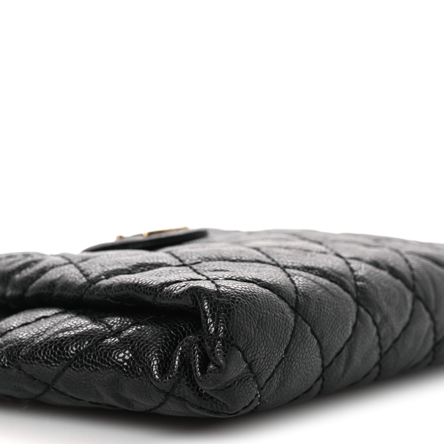 Crumpled Grained Calfskin Quilted Coco Pleats Clutch Black