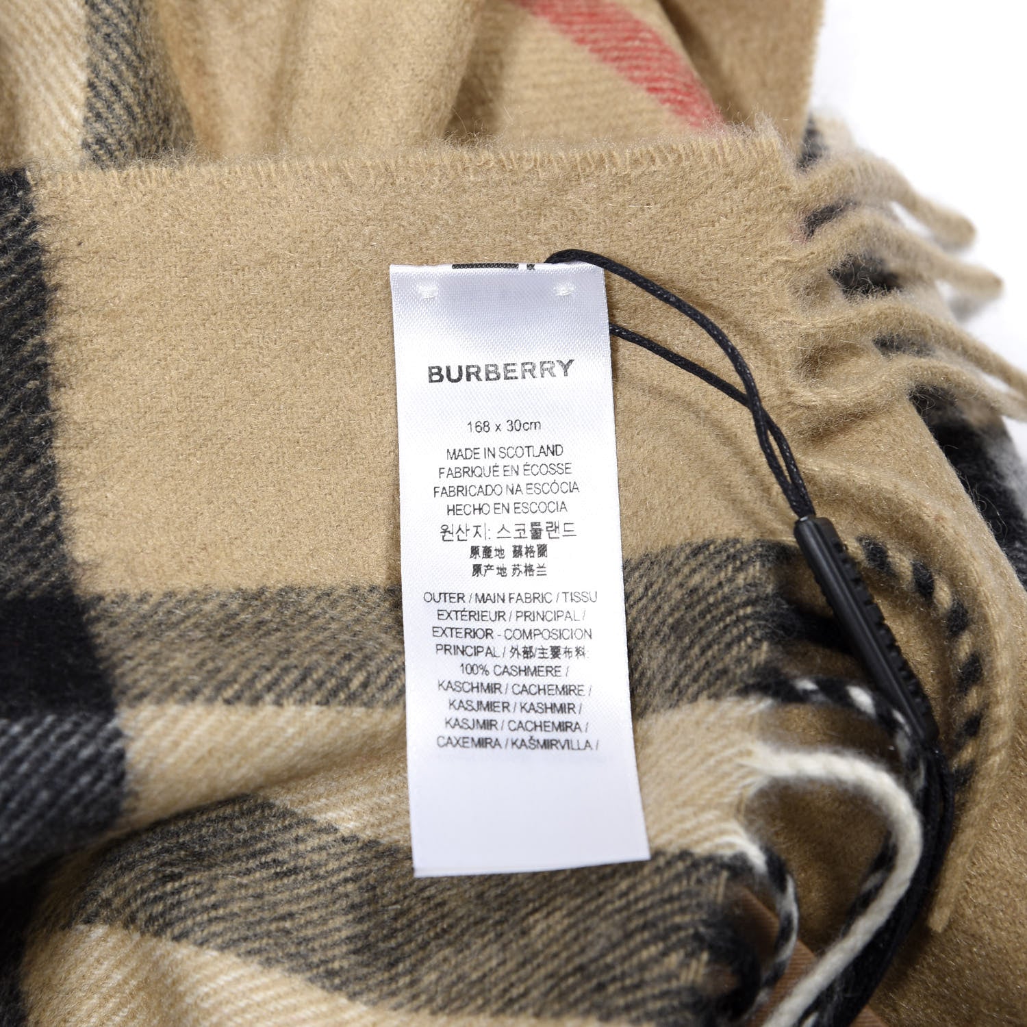 Burberry Cashmere Giant Check Fringe Scarf Archive Beige 4 of 5