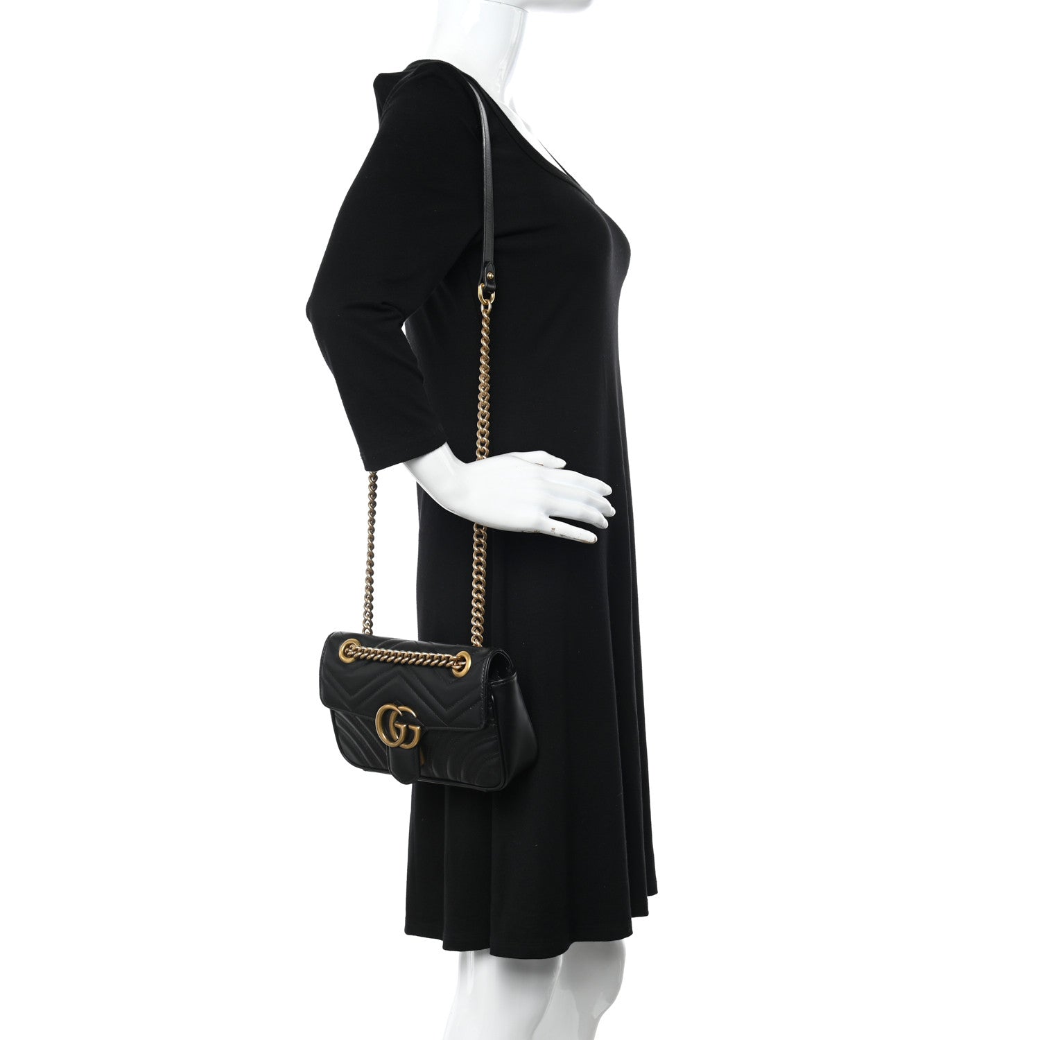 Gucci Calfskin Matelasse Mini GG Marmont Shoulder Bag Black 2 of 13