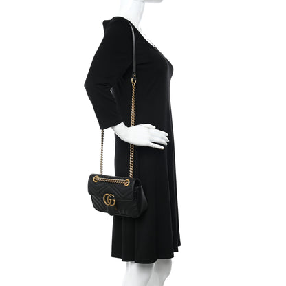 Gucci Calfskin Matelasse Mini GG Marmont Shoulder Bag Black 2 of 13