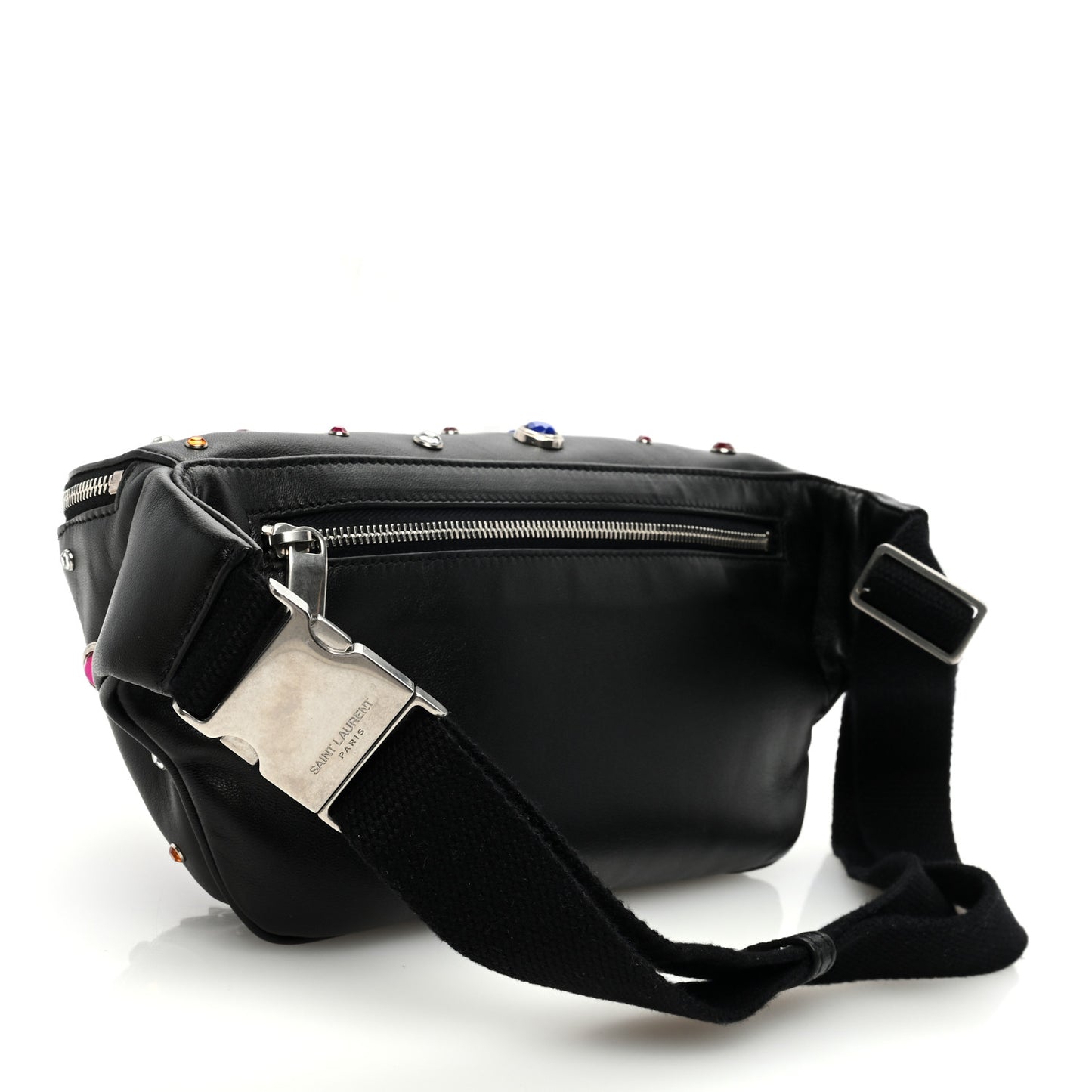 Calfskin Crystal Embellished Monogram Belt Bag Black