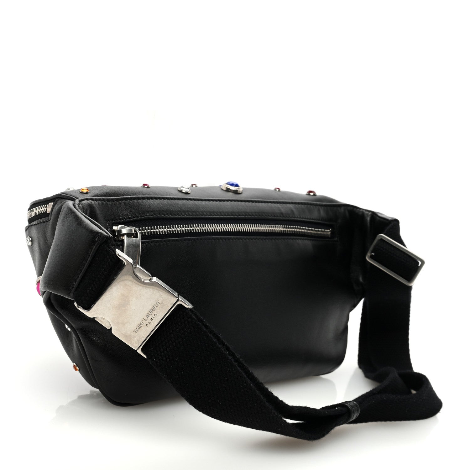 Saint Laurent Calfskin Crystal Embellished Monogram Belt Bag Black 3 of 9
