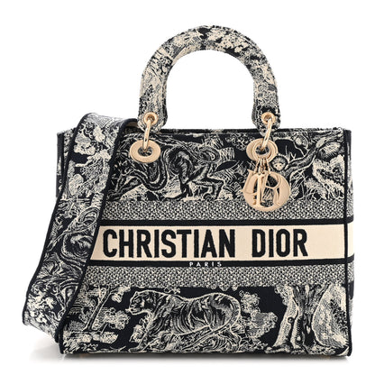 Christian Dior Toile de Jouy Embroidered Large Lady D-Lite Navy 1 of 10