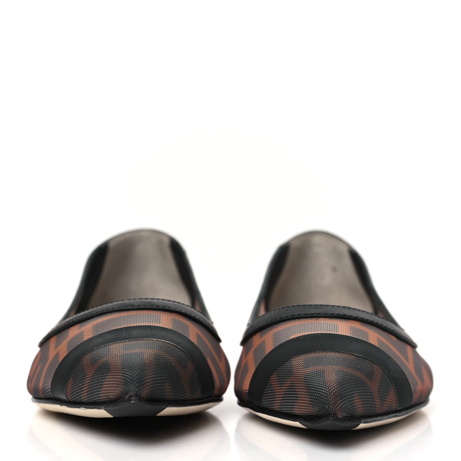 Fendi Mesh FF Skimmer Ballerina Flats 36 Tobacco Moro Black 2 of 8