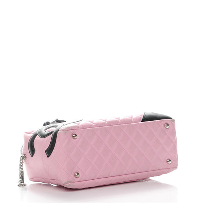 Chanel Calfskin Quilted Large Cambon Bowler Pink Black 4 of 16