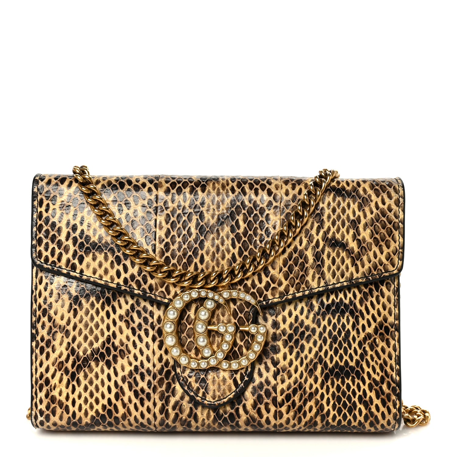 Gucci Snakeskin Pearly GG Marmont Chain Wallet Roccia 1 of 10