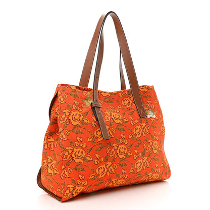 Loewe Canvas Calfskin Ibiza Floral Print Paulas Tote Orange 3 of 9