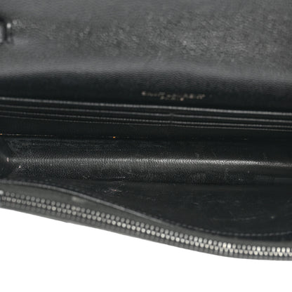 Saint Laurent Grain De Poudre Matelasse Chevron Monogram Monochrome Envelope Chain Wallet Black 6 of 16