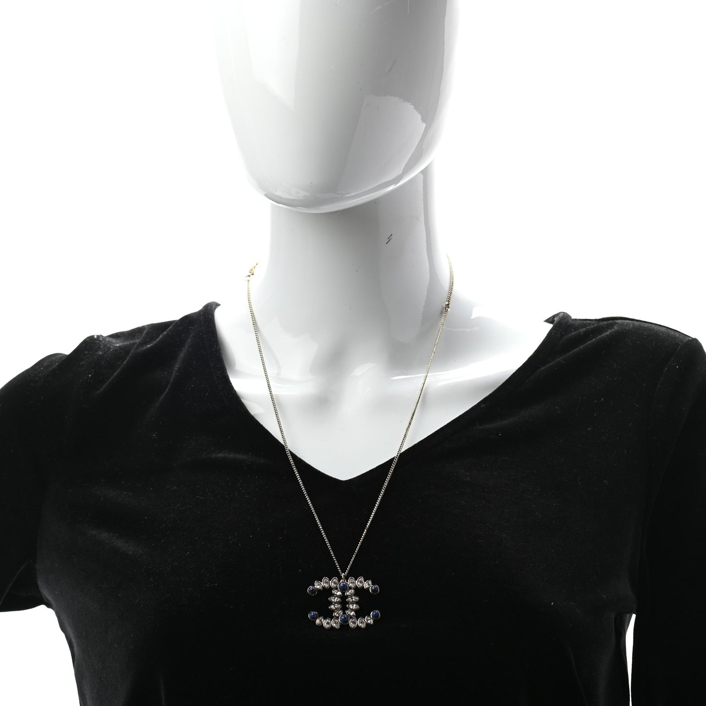 Strass Crystal Dazzling Wheat CC Pendant Necklace Blue Gold