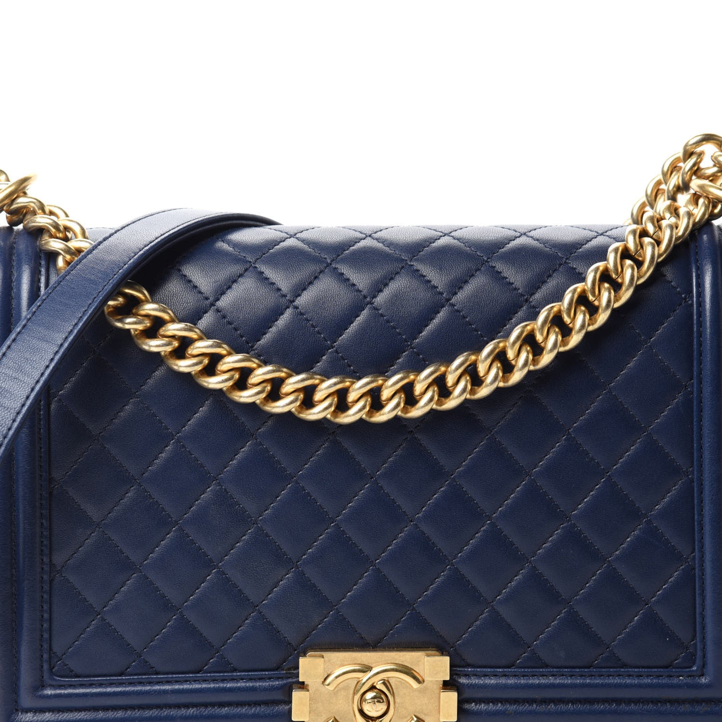 Lambskin Quilted New Medium Boy Flap Navy Blue