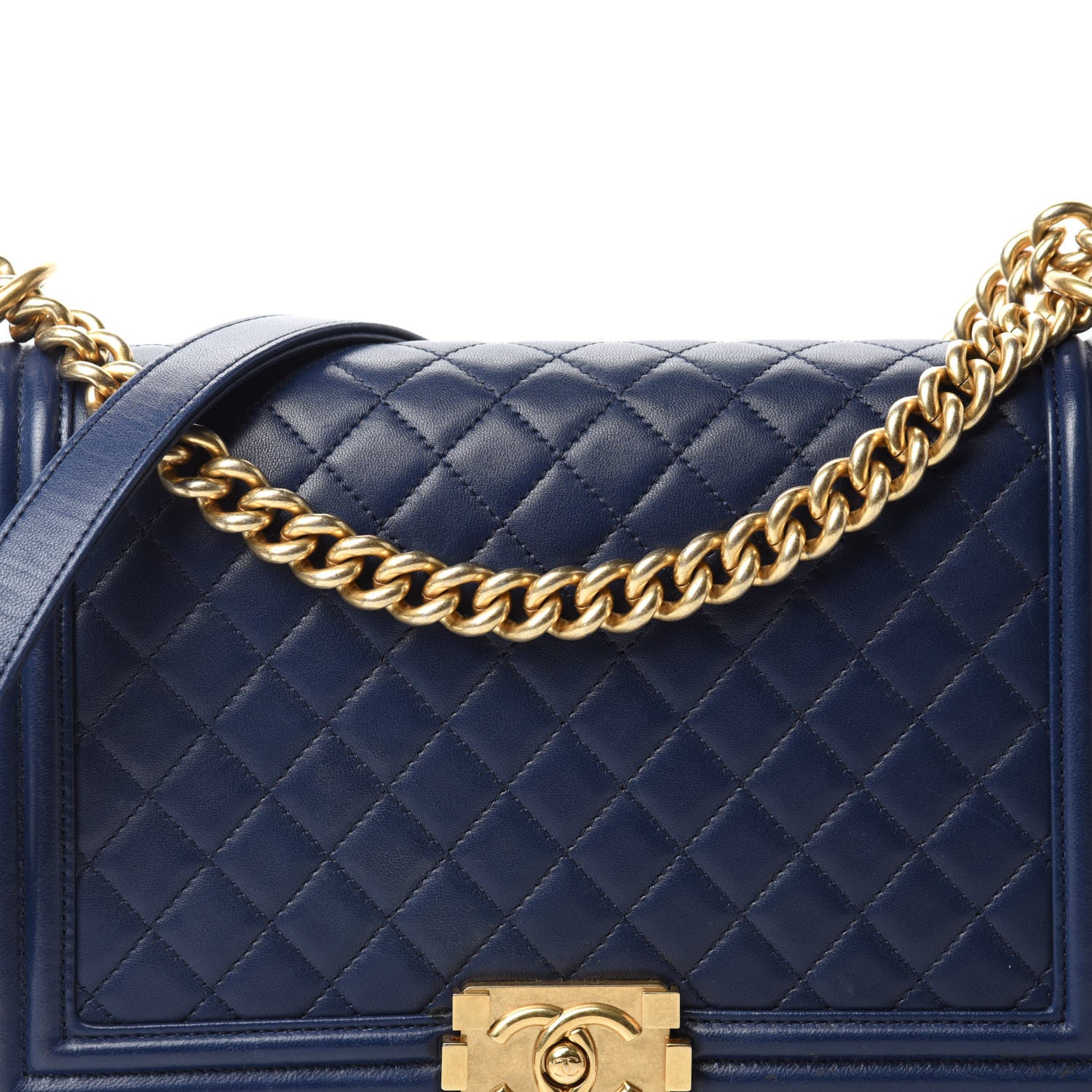 Chanel Lambskin Quilted New Medium Boy Flap Navy Blue 14 of 14