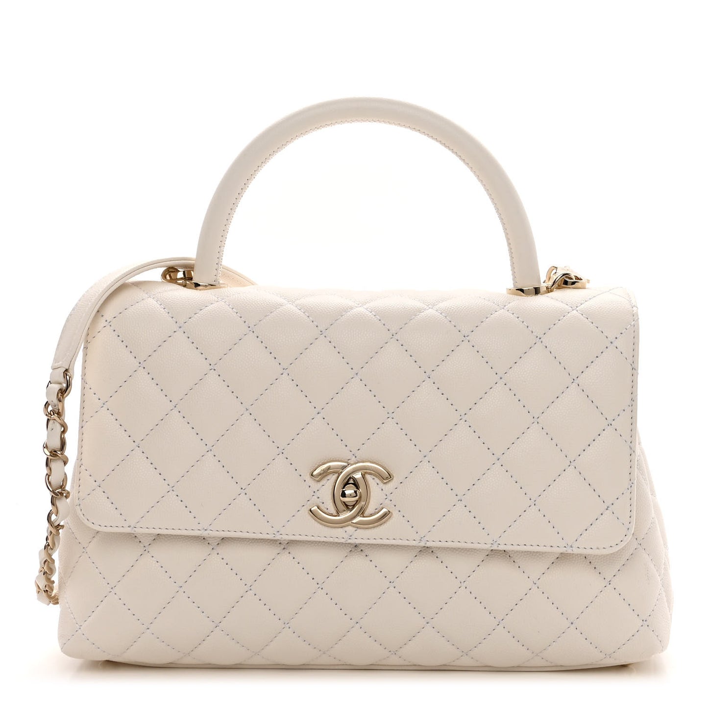 Caviar Quilted Small Coco Handle Flap White