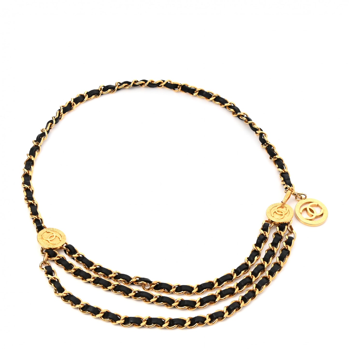 Lambskin Chain CC Medallion Belt Black Gold