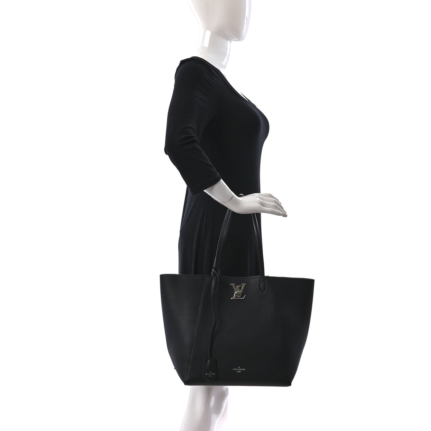 Louis Vuitton Calfskin Lockme Cabas Black 2 of 10