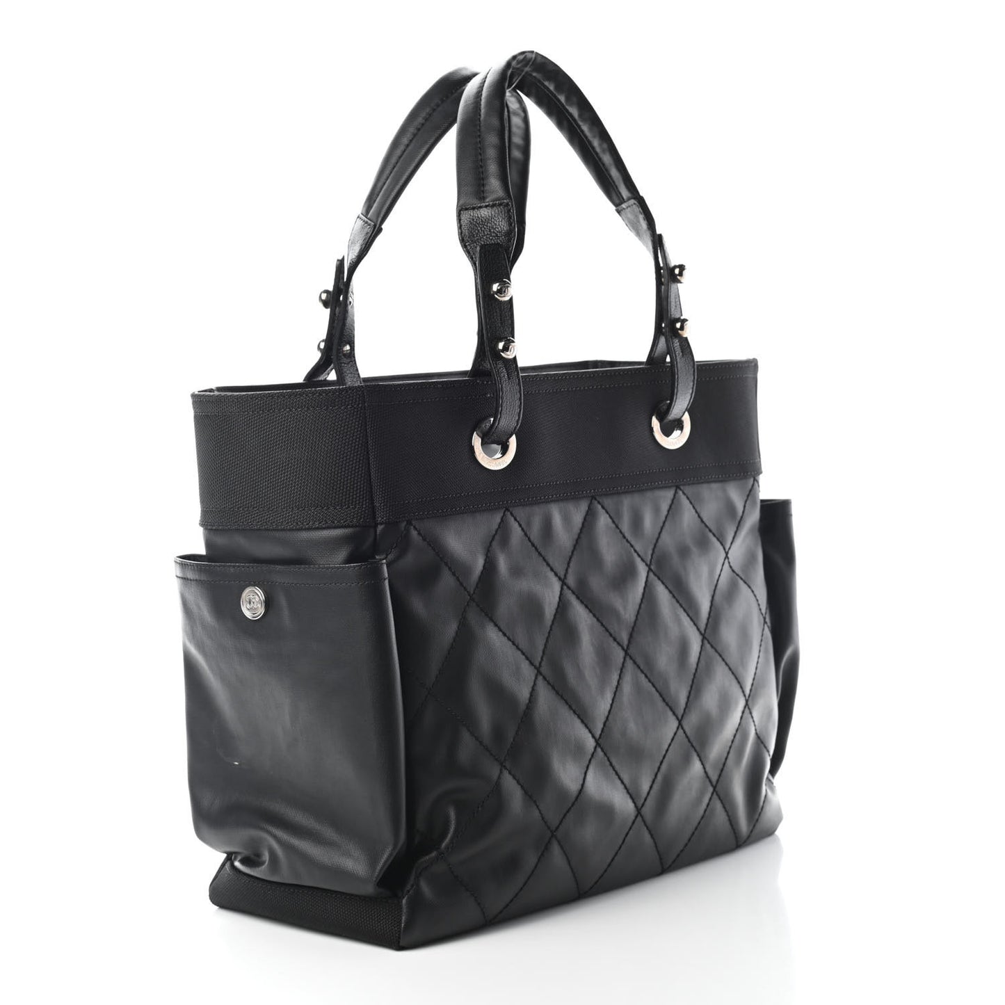 Coated Canvas Quilted Large Paris Biarritz Tote Black
