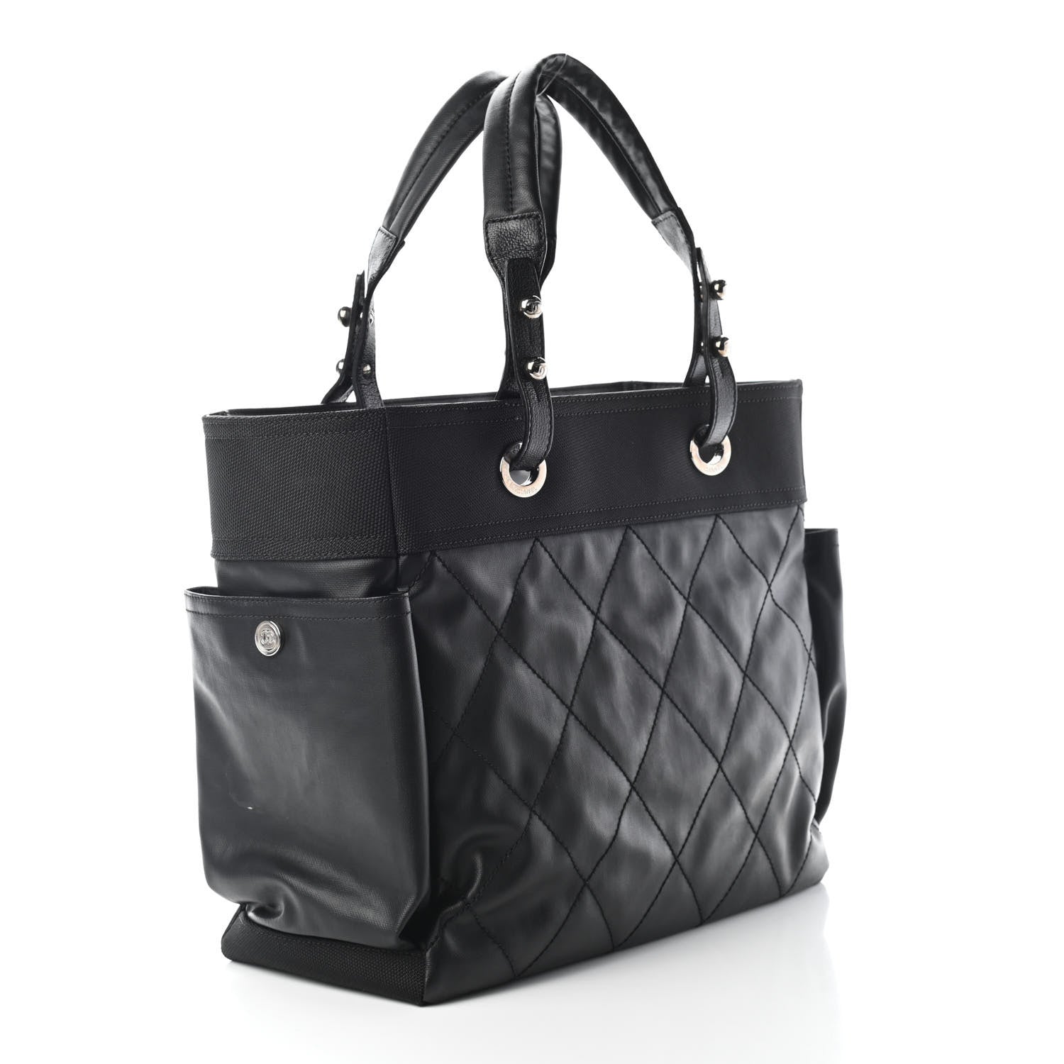 Chanel Coated Canvas Quilted Large Paris Biarritz Tote Black 3 of 11