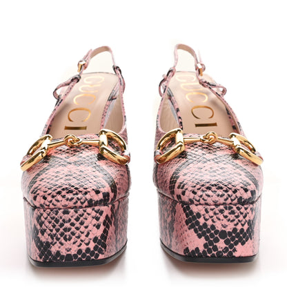 Gucci Calfskin Python Print Horsebit Platform 35/120mm Slingback Pumps 40 Wild Rose 3 of 9