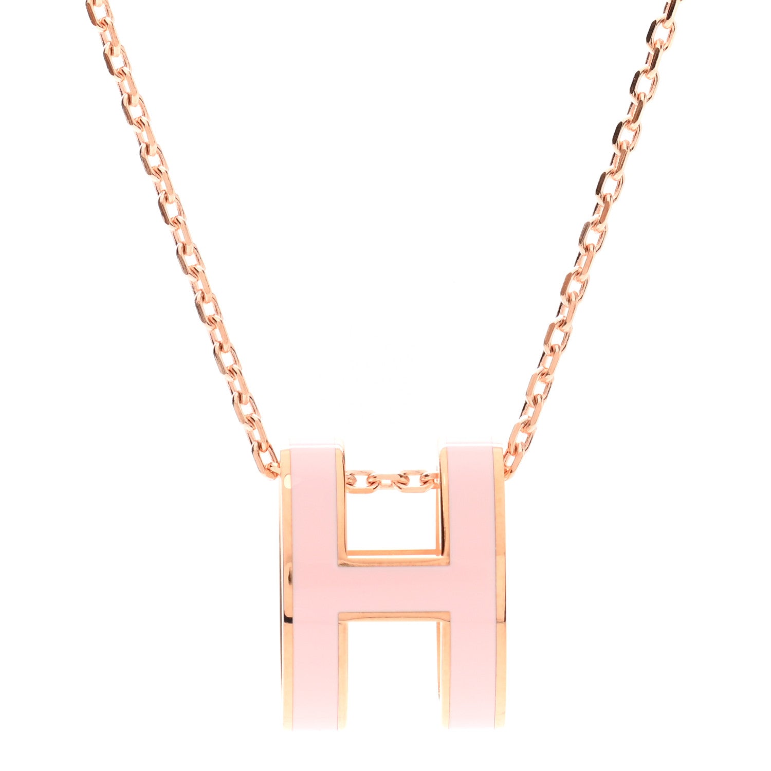 Hermes Lacquered Rose Gold Pop H Pendant Necklace Rose Dragee 4 of 8
