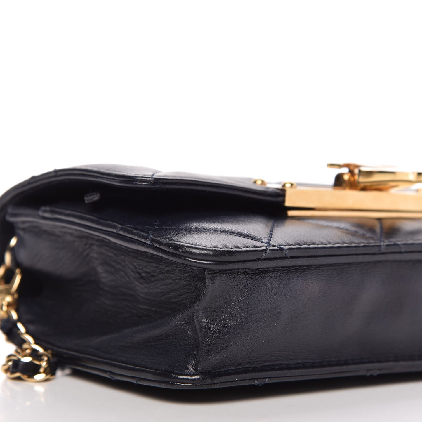 Lambskin Quilted Golden Class Wallet on Chain WOC Navy