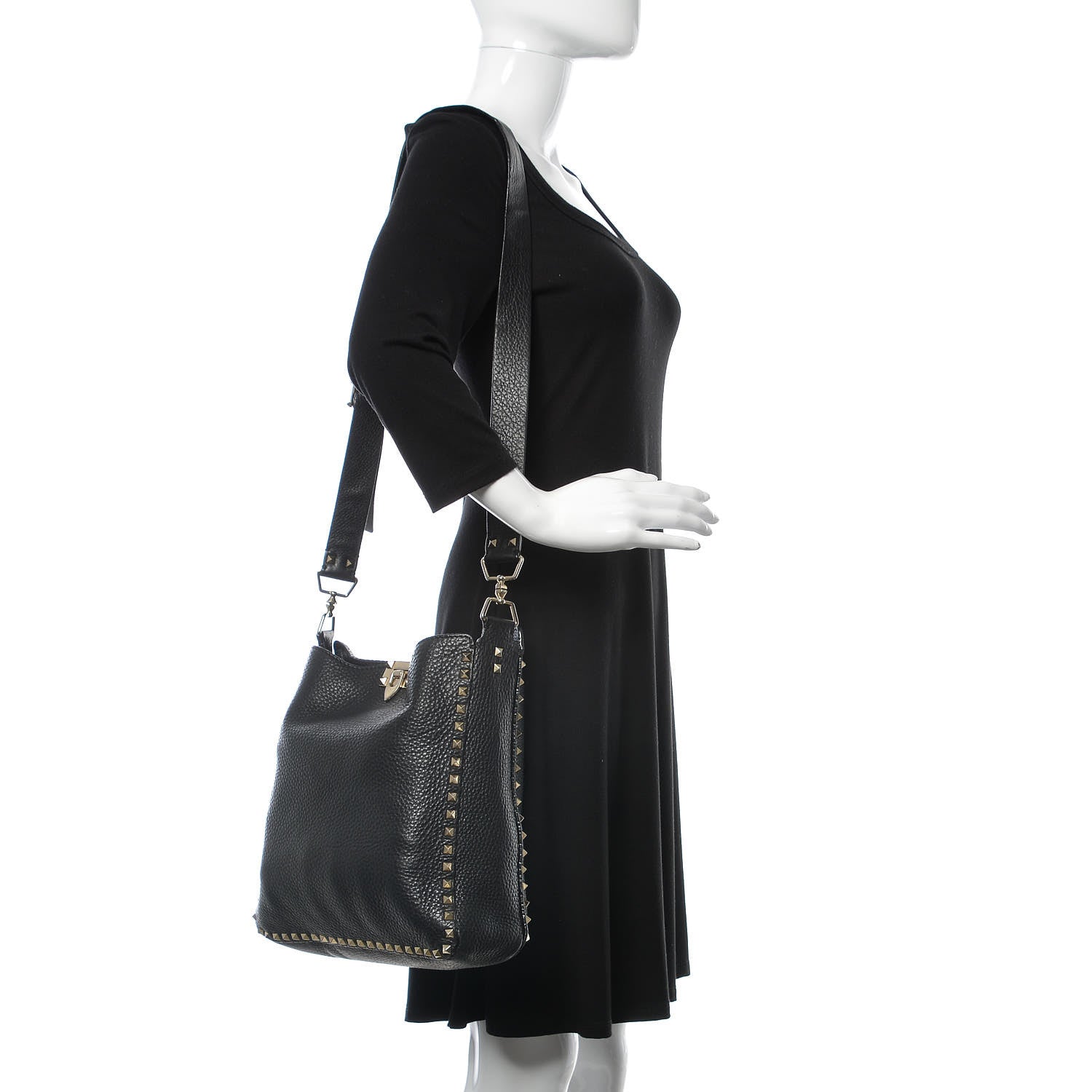 Valentino Garavani Pebbled Calfskin Large Rockstud Flip-Lock Messenger Bag Black 2 of 13