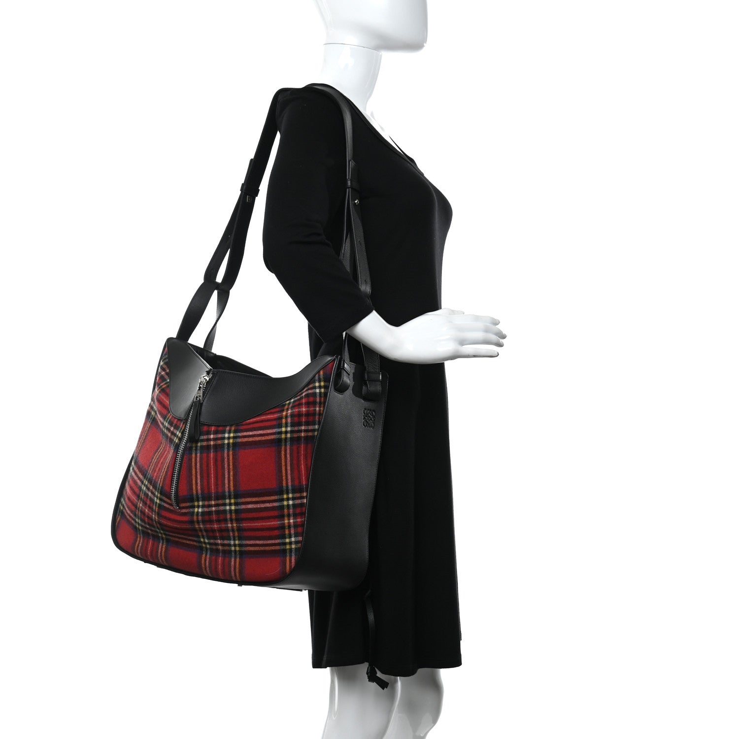 Loewe Wool Calfskin Medium Hammock Shoulder Bag Black Red Tartan 2 of 9