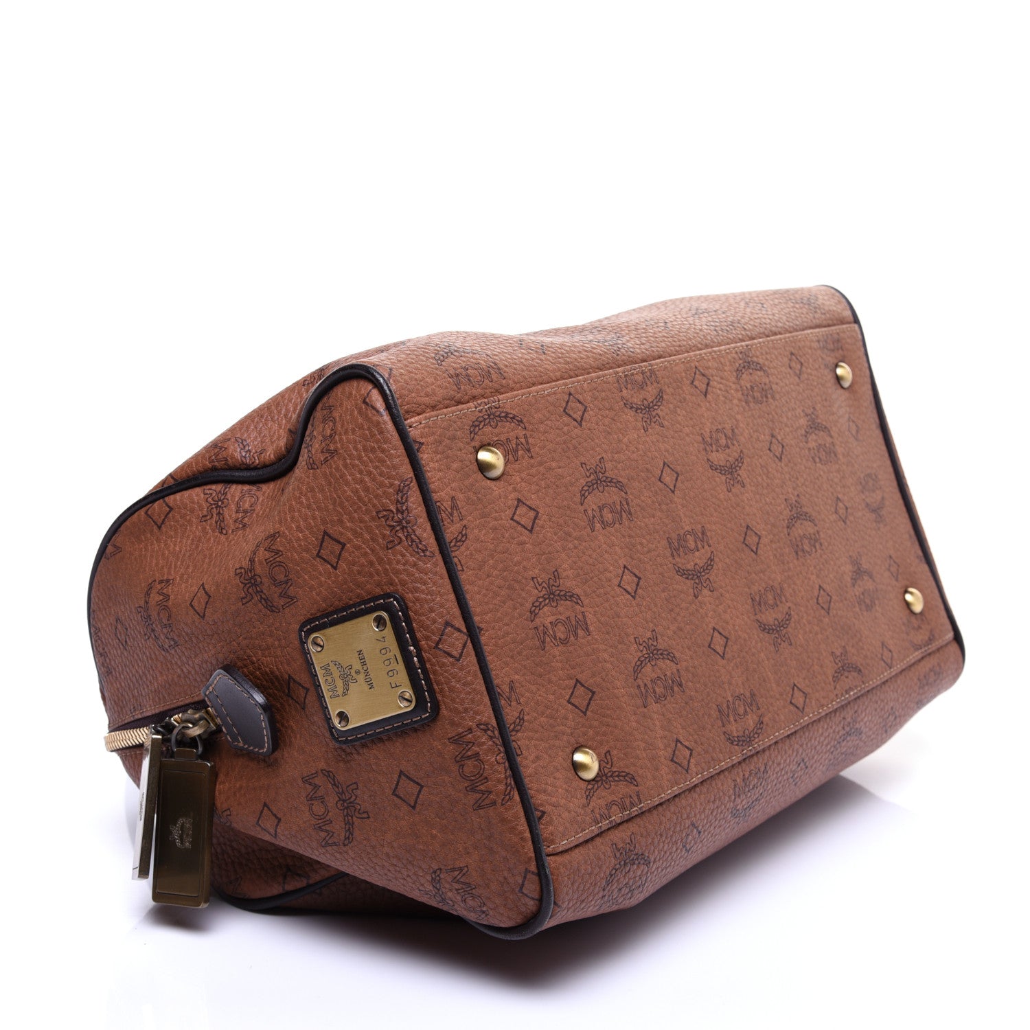MCM Visetos Boston Bag Brown Black 4 of 12