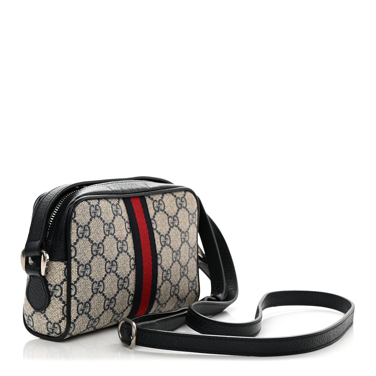 GG Supreme Monogram Textured Dollar Calfskin Web Mini Ophidia Shoulder Bag Beige Blue