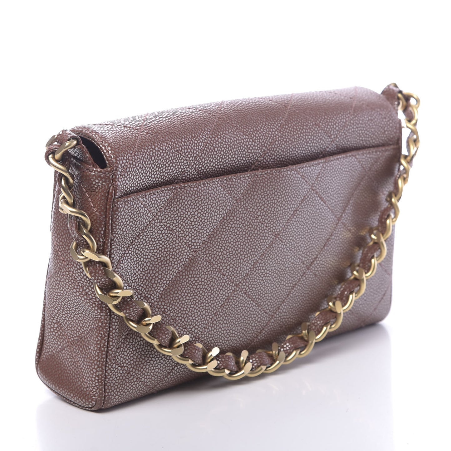 Metallic Caviar Quilted Medium Single Flap Brown