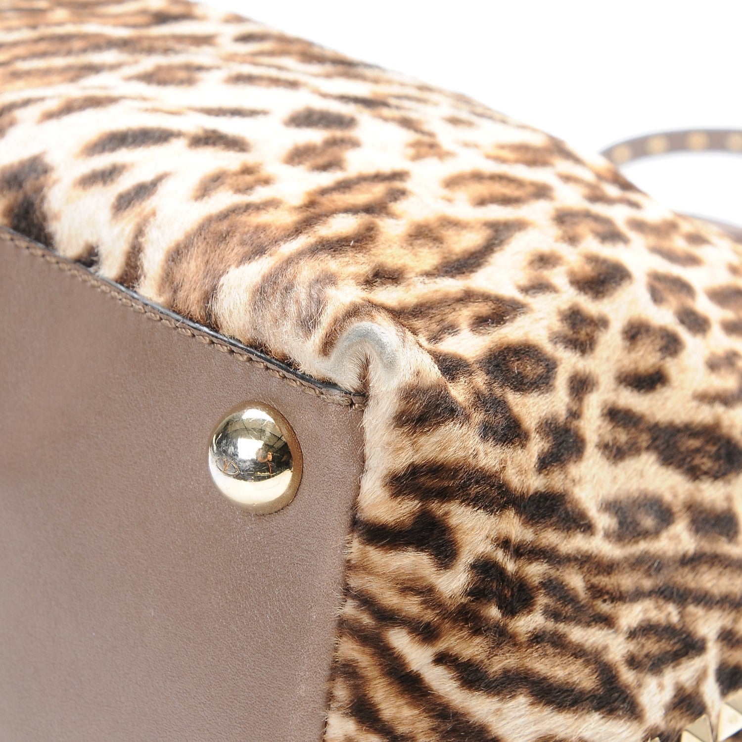 Valentino Garavani Calf Hair Cavallino Animal Rockstud Dome Satchel Leopard 13 of 15