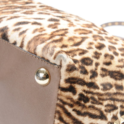 Valentino Garavani Calf Hair Cavallino Animal Rockstud Dome Satchel Leopard 13 of 15