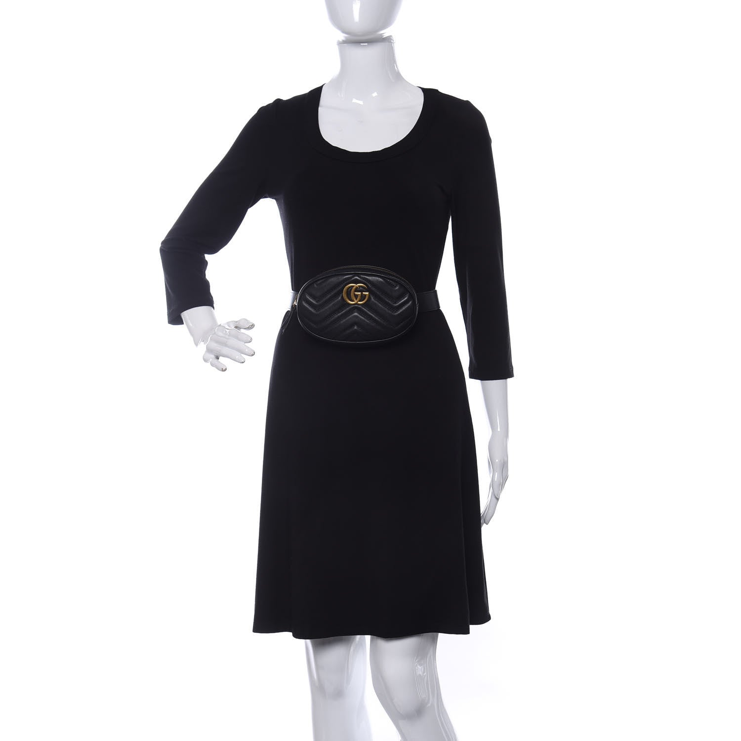 Gucci Calfskin Matelasse GG Marmont Belt Bag 85 34 Black 2 of 10