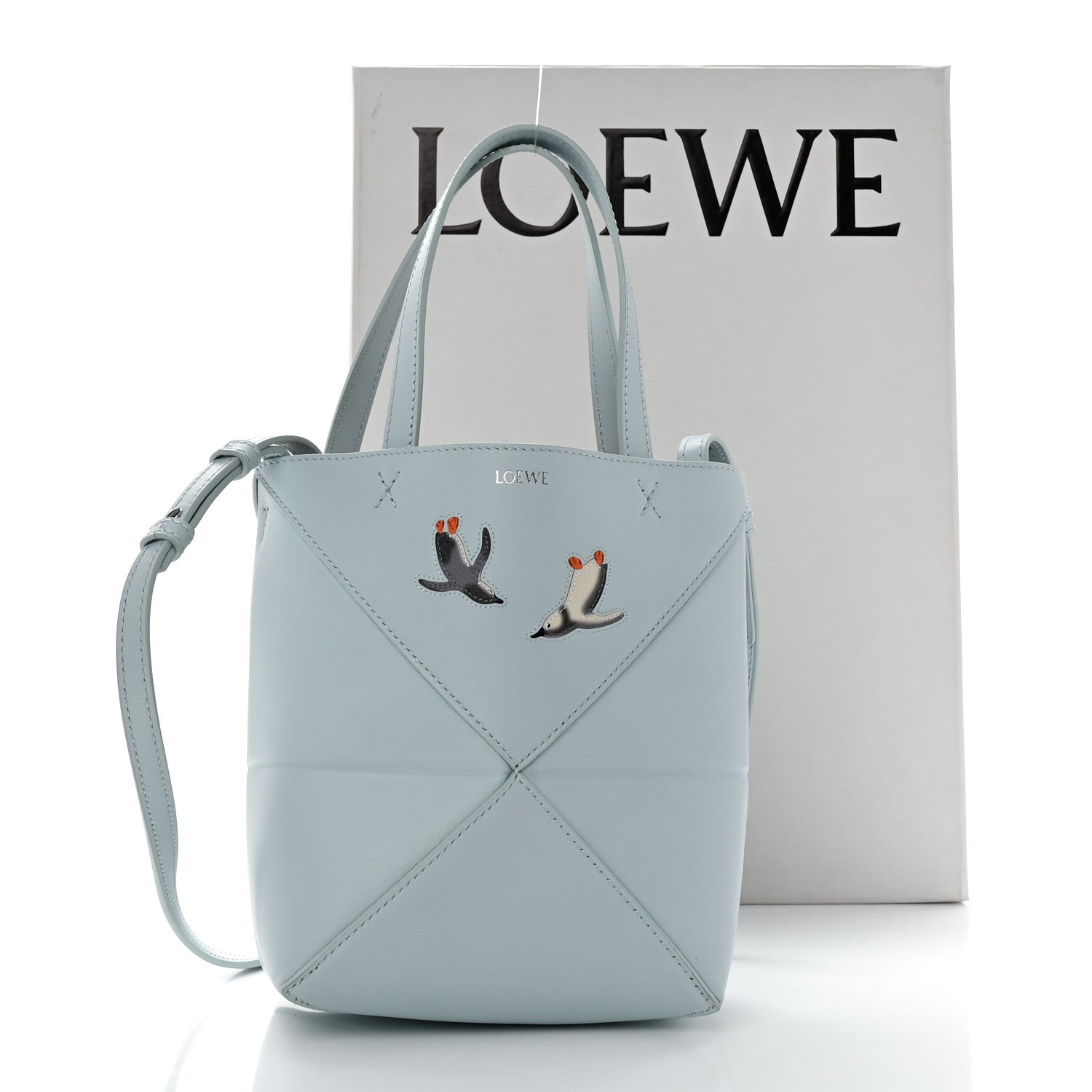 Loewe X SUNA FUJITA Shiny Calfskin Penguin Mini Puzzle Fold Tote Blue Iceberg 12 of 12
