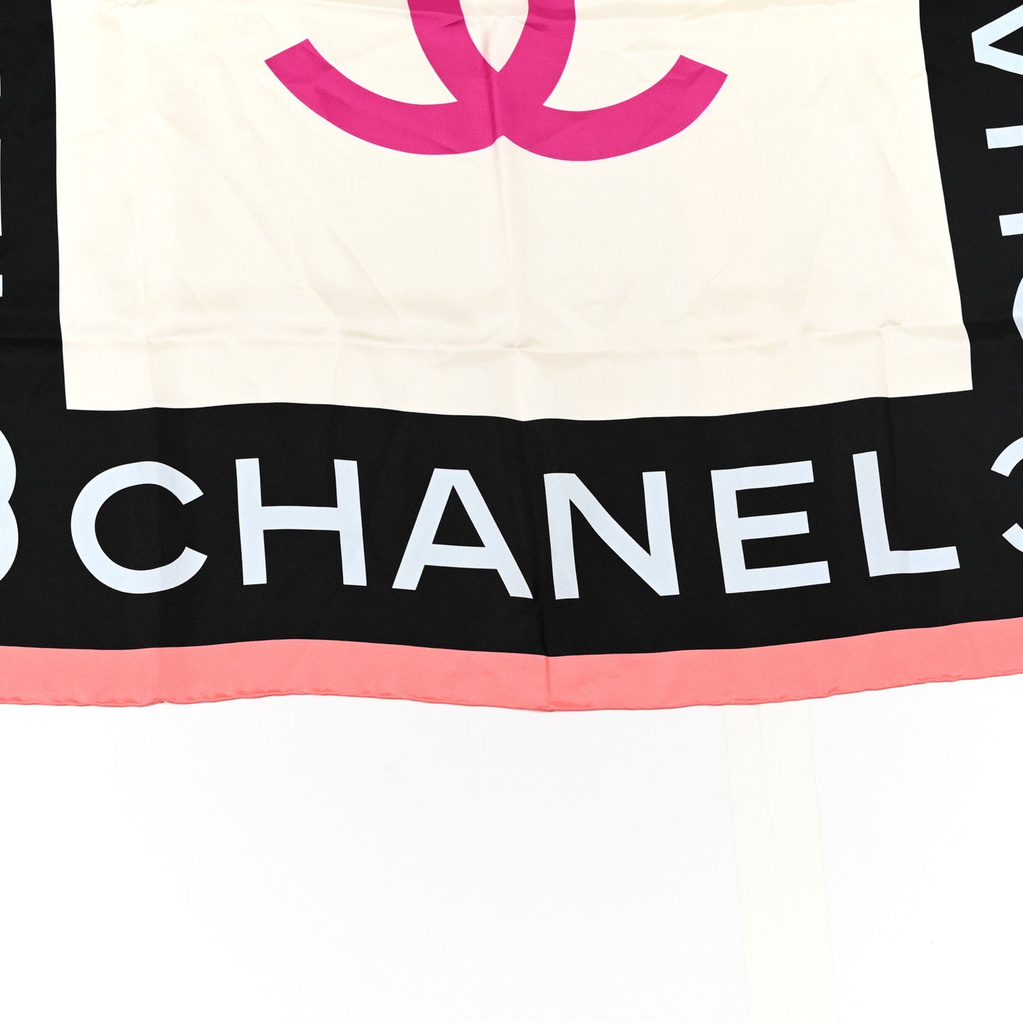 Silk CC Logo Square Scarf Ecru Black Pink
