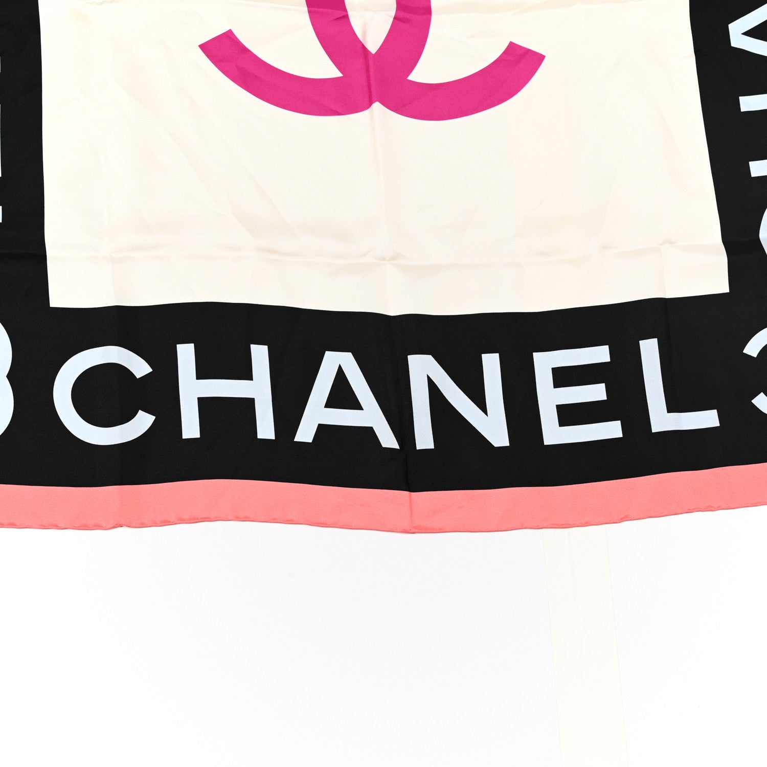 Chanel Silk CC Logo Square Scarf Ecru Black Pink 2 of 5