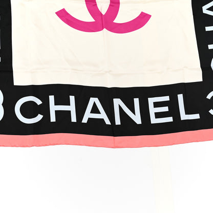 Chanel Silk CC Logo Square Scarf Ecru Black Pink 2 of 5